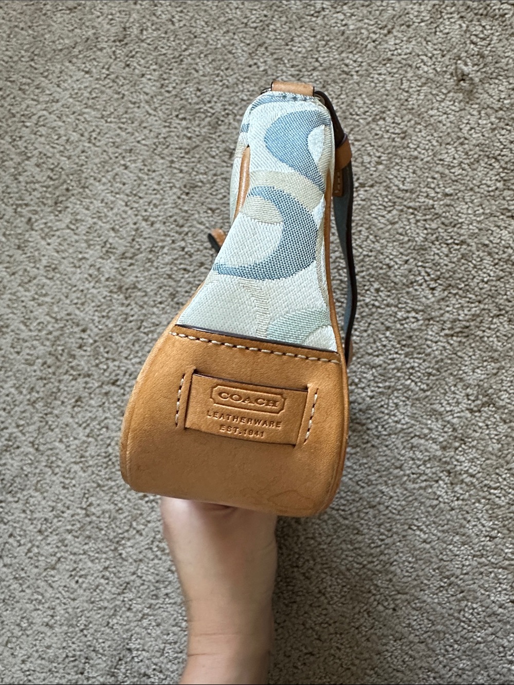 Coach Pastel Blue and Tan Signature Canvas Shoulder Bag - Picture 3 of 8